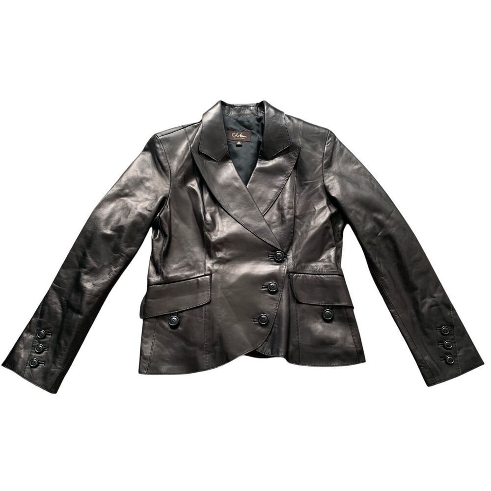 NEW Cole Haan black Lambskin Leather Blazer Jacket sz 12